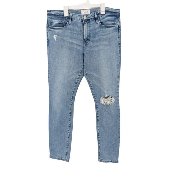 Frame Distressed Skinny Jeans Women Size 33 Wash Organic Cotton Stretch Capsule - Picture 1 of 8
